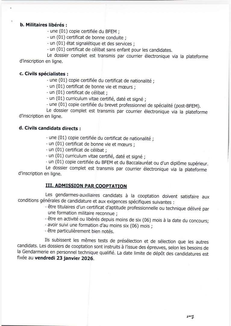 CONCOURS D'ENTREE A L'ECOLE DES SOUS-OFFICIERS DE LA GENDARMERIE NATIONALE SESSION 2026 - Image 2